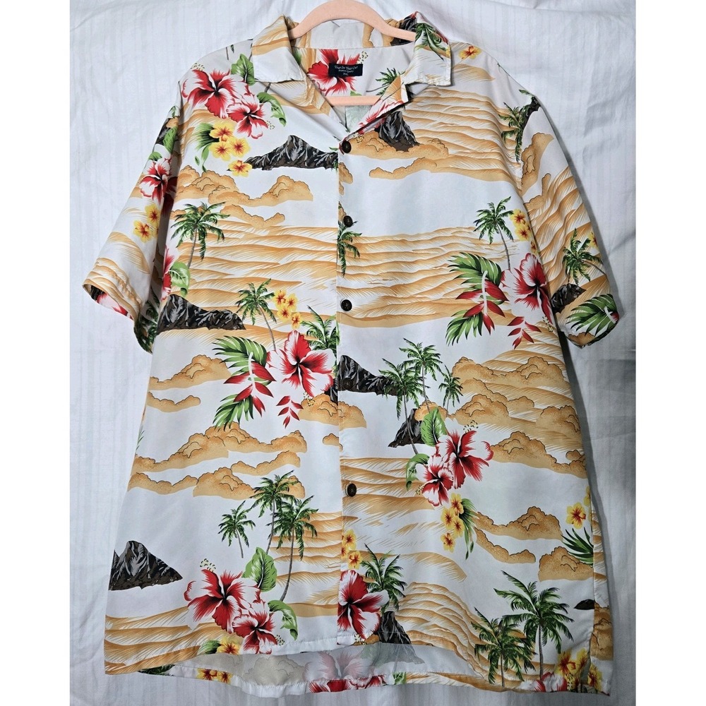 Year In Year Out Vintage Hawaiian Button-up Shirt Vibrant Hibiscus/Palm tree XXL